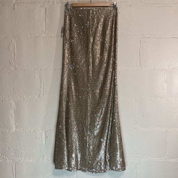 NWT Anthropologie Line & Dot Gold Sequins Mermaid Maxi Skirt Sz XS - Picture 5 of 8